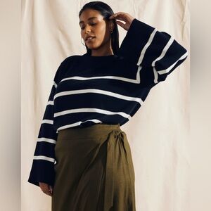 Universal Standard Bardot Wide Sleeve Cotton Sweater -
Navy/White